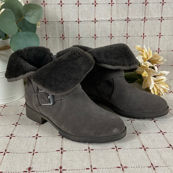 Naturalizer “Sutton” Brown Suede Leather Faux Fur Ankle Boots Size 5M NWOB - Picture 2 of 10